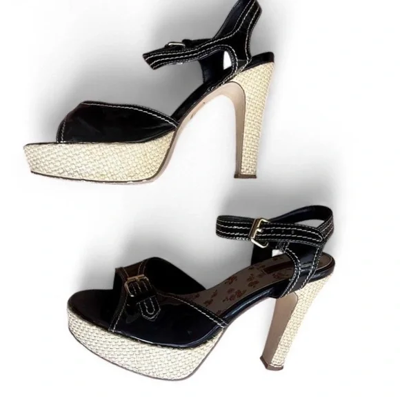 Black patent buckle and tan weave heels with buckles - Picture 2 of 6